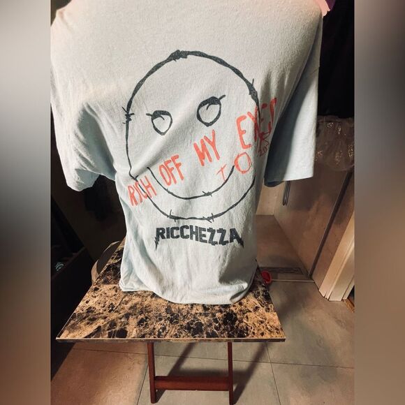 Vintage Tee Shirt - Blue - Dear Ex Im Rich Now - L - Short-Sleeve Shirt - Y2k - Picture 3 of 10